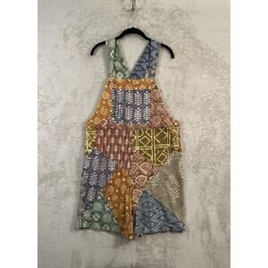 Sacred Thread Patchwork Overalls Shorts Size L Artsy Art Teacher Hippie Granola